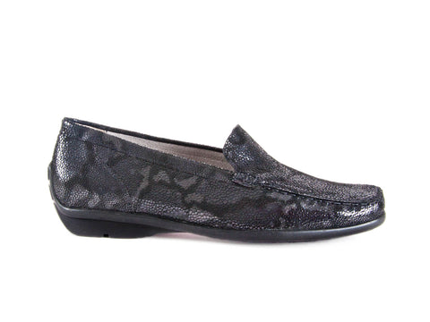 Harriet mock snakeskin grey leather moccasin