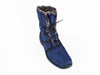 navy blue boots with black detail and laces