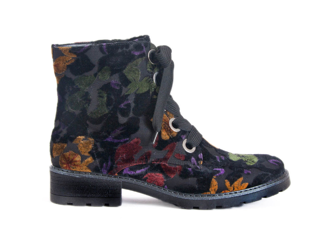 Ara floral lace-up chunky sole black floral ankle boot