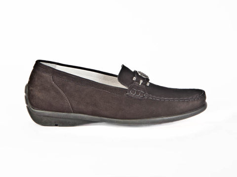 Harriet wide fit black nubuck moccasin with bar detail