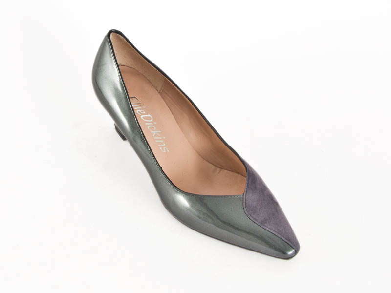 Ellie Dickins Shoes Two halves grey suede patent V court