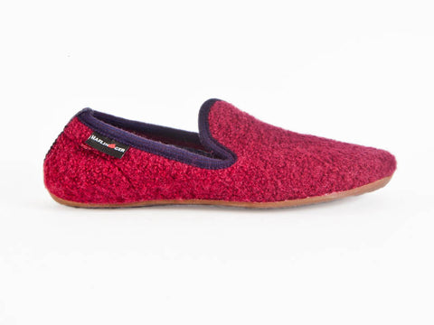 Haflinger back in pure wool non slip sole red & grey 2 tone slipper