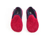 Haflinger back in pure wool non slip sole red & grey 2 tone slipper