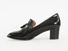 Mid-heeled moc-snakeskin black leather loafer with tassel