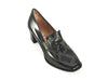 Mid-heeled moc-snakeskin black leather loafer with tassel
