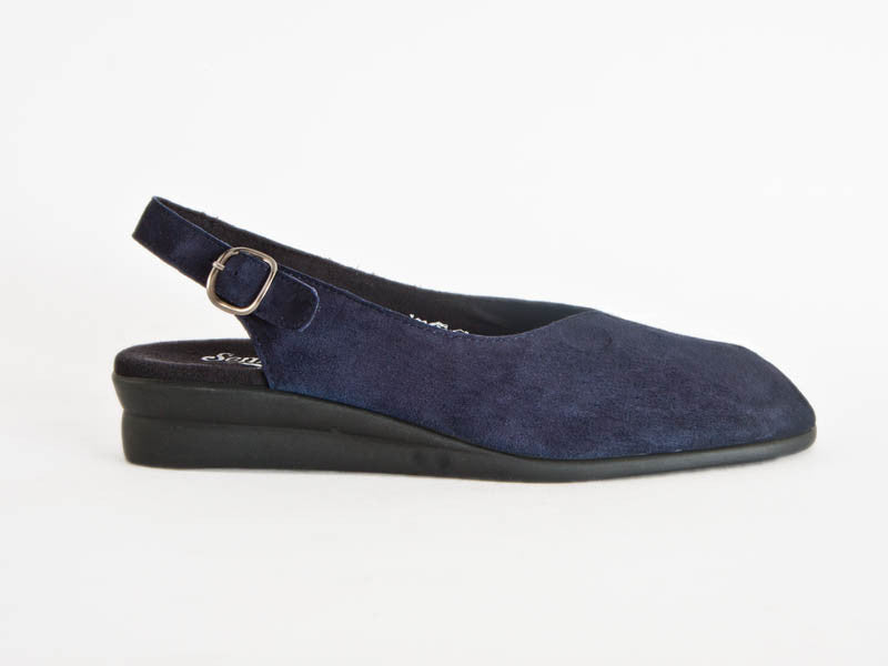 Wedge heel navy nubuck leather slingback