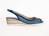 Peep toe leather weave wedge