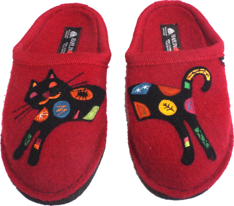 Haflinger Cat wool non slip role red slipper