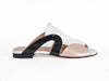 flat ladies sandal with a white top and nude and black sides, black heel and white leather lining - Ellie Dickins Shoes