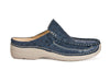 Wolky Roll Slide navy blue patterned leather mule