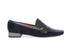 Ladies black patent leather and suede low-heeled loafers