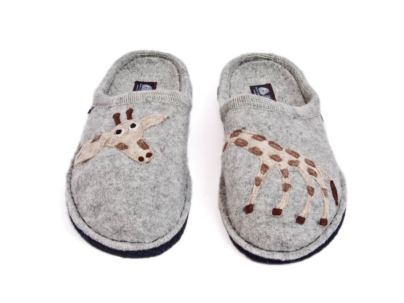 Haflinger pure wool non slip sole grey giraffe slipper