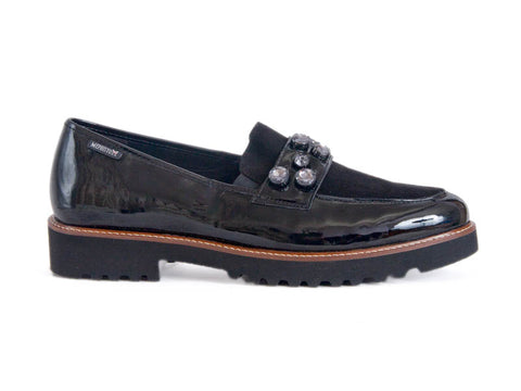 Mephisto Selina black suede and leather jewelled loafer