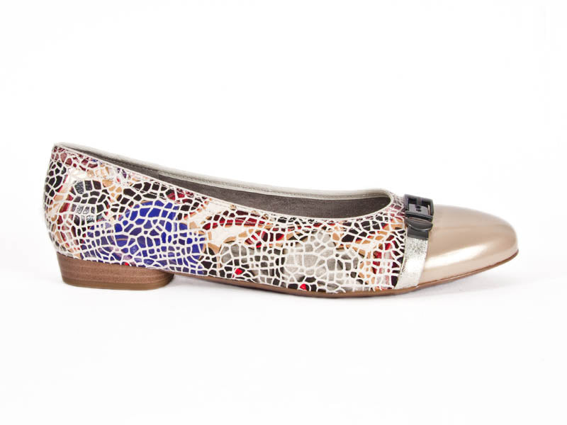 Ara mosaic with contrast toe taupe leather pump