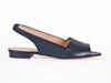 Peep-toe navy leather slingback