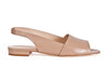 Taupe or deep beige soft leather slingback shoes with flat heel and peeptoe. side view. 