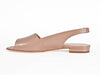 Taupe or deep beige soft leather slingback shoes with flat heel and peeptoe. side view. 