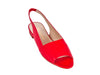 Red slingback sandal shoes, with flat heel. top view. 