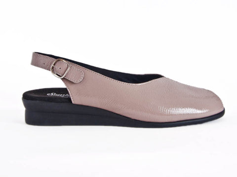 Wedge heel pink patent leather slingback