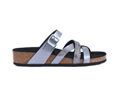Ara strappy silver leather footbed sandal