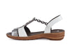 Silver and white leather sandals with a backstrap, narrow plaited elastic side and pretty bead detail on the top of the foot. 